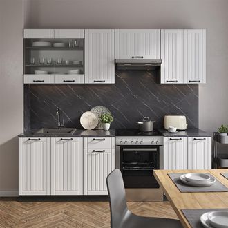 Vicco Mueble De Cocina Fame-line, Casa De Campo Blanca/antracita, 240 Cm Sin Encimera
