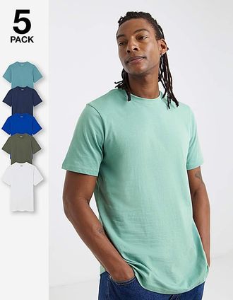 Jacamo 5 Pack Crew Neck T-Shirts Long - Multi