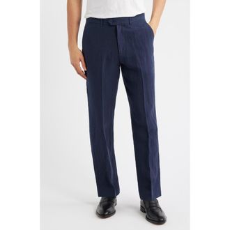 Percival Flat Front Linen Chinos in Navy at Nordstrom, Size 30