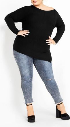 City Chic Lean In One-Shoulder Rib Sweater in Black at Nordstrom, Size Xxs
