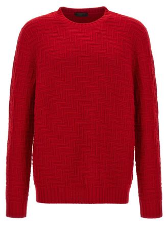 Prada Red Textured Crew Neck Sweater