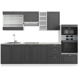 Vicco Mueble De Cocina Fame-line, Antracita Casa De Campo/blanco, 280 Cm Sin Encimera