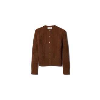 Miu Miu Cable-knit Cashmere Cardigan, Woman, Tobacco, Size 36
