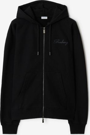 Burberry Check Cursive Logo Cotton Zip Hoodie, Size: XXXL