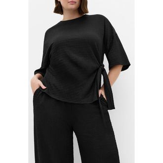 City Chic Brianna Texture Side Tie Top in Black at Nordstrom, Size 12W