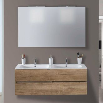Mazzoni Mobile da Bagno Sospeso 120cm Mazzoni Maiorca Light Doppia Vasca Noce Chiaro Frassinato
