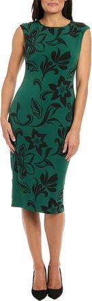 London Times Floral Sleeveless Midi Sheath Dress in Jade/Black at Nordstrom Rack, Size 12