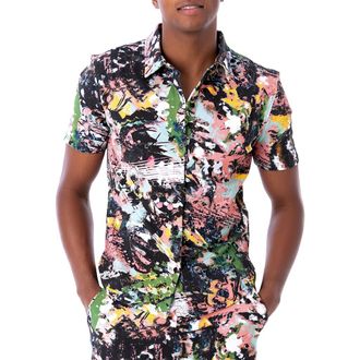 Dai Moda Frenzy Short Sleeve Button Up Shirt in Black Solid at Nordstrom, Size Xx-Large