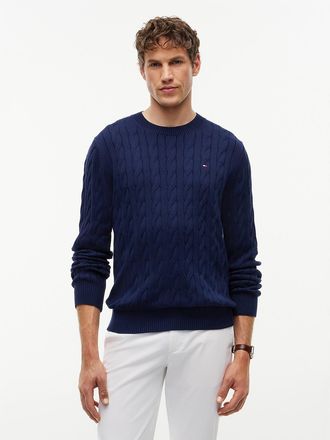 Tommy Hilfiger Mens Cable Knit Crewneck Sweater - Carbon Navy - XXL