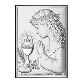 OEM Cuadro Plateado Con La Imagen De Una Ni&ntilde;a Como Recuerdo De La Primera Comuni&oacute;n + Grabado Ds04a 7 X 9,5 Cm