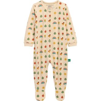 Little Green Radicals Rainbows Organic Cotton Footie in Yellow Multi at Nordstrom, Size Newborn
