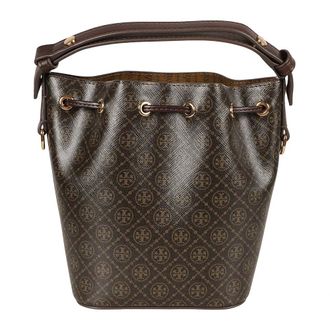 Tory Burch T Monogram Mini Bucket Bag - Dames - Tassen - Bruin - Maat: ONE Size Katoen