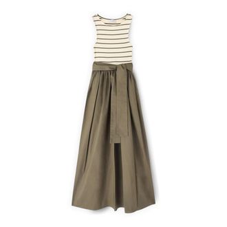 Motivi Jurk met popeline rok en gestreepte top - Dames - Casual kleedjes - Groen - S - Katoen - Kleedjes