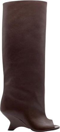 Gia Borghini Ninette Open-Toe Boot - Dames - Laarzen met Hak - Bruin - 39 EU - Leer - Schoenen