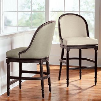 Frontgate Savoy Swivel Bar & Counter Stool - 26 Counter Height, Canyon Gray Counter Stool, Ivory Linen Parks Performance - Frontgate