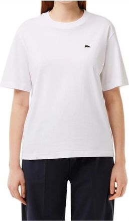 Lacoste Zacht Jersey T-shirt met Geribbelde Kraag - Dames - T-shirts - Wit - XS - Katoen - Tops