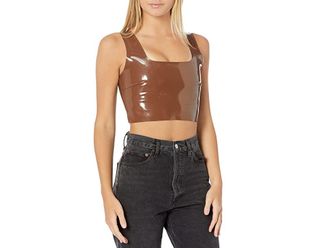 Commando Faux Patent Leather Crop Top FLT110 Womens Lingerie Cinnamon : SM, Viscose/Synthetic/Faux Leather