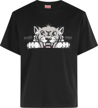 Kenzo T-Shirts, male, Black, XL, Happy Tiger Oversize T-shirt