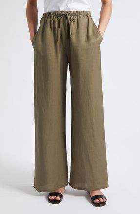 Leset Daniel Wide Leg Linen Blend Drawstring Pants in Cypress at Nordstrom, Size X-Large