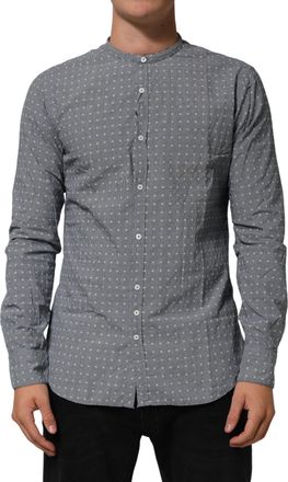 Aglini Gray Polka Dot Cotton Button Down Long Sleeves Mens Shirt