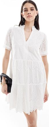 Vero Moda Vestito corto in pizzo sangallo bianco con scollo a V