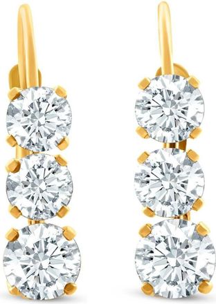 Pompeii3 1 1/2Ct 3-Stone Diamond Leverback Hoops Womens Earrings 14k Gold 1/2 Tall Lab