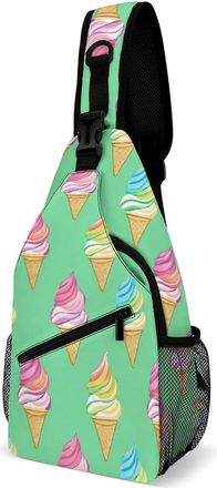 Generic Cute Ice Cream Pattern Mens Shoulder Bags Sling Crossbody Backpack Travel Hiking Chest Bag with Small Side 38x20cm