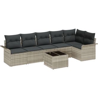 vidaXL Conjunto De Sof&aacute; De Jard&iacute;n Con Coj&iacute;n 7 Pcs Gris Claro Polirat&aacute;n Vidaxl