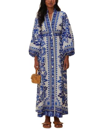Farm Rio Farm Rio Flora Tapestry Off-White Linen-Blend Maxi Dress