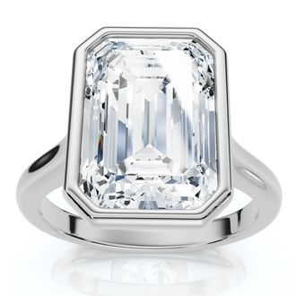 Pompeii3 3Ct Emerald Cut Bezel Solitaire Diamond Engagement Ring 14k Gold or Pt Lab Grown