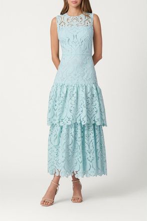 Shoshanna Midnight Mosaic Crepe de Chine Lace Mia Dress in Sea Mist at Nordstrom, Size 10