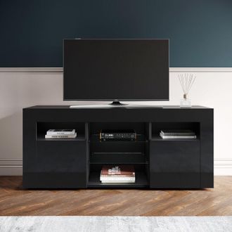 Elegant Lighting Modern tv Unit Cabinet Black with led Lights High Gloss Entertainment Stand - Elegant