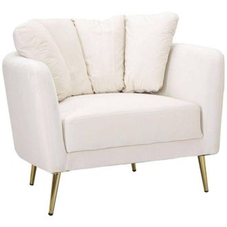 Dmora Poltrona Biassono, Seduta imbottita, Divano singolo da salotto, Sedia con braccioli, 88x77 h74 cm, Crema e Oro - Dmora