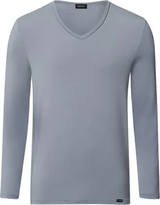 Hanro Natural Function Tencel And Cotton Fitted V-Neck Top in Cliff Grey at Nordstrom, Size Xx-Large