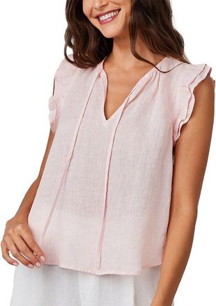 Bella Dahl Ruffle Sleeve Tie Neck Linen Top