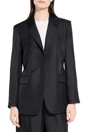 Theory Notched Lapel Silk Blazer in Black at Nordstrom Rack, Size 12
