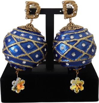Dolce & Gabbana Womens Ornament Ball Earrings Blue And Gold Style - Dark Blue Brass - One Size