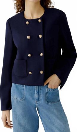 Oui Double Breasted Ponte Blazer In Dark Blue