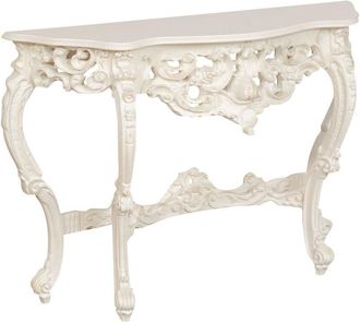 Biscottini International Wooden Console Table Antique White Finish Made In Italy