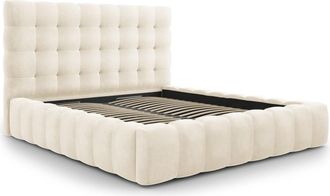 MICADONI Cama con cabecero y baúl de terciopelo beige claro
