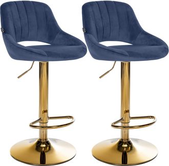 Clp Juego De 2 Taburetes De Bar Milet De Terciopelo Azul Metal Oro