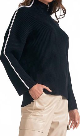 Elan Contrast Stripe Sweater In Black/white
