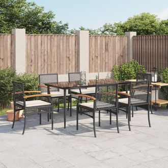 vidaXL Set De Comedor De Jard&iacute;n 7 Pzas Y Cojines Rat&aacute;n Sint&eacute;tico Negro Vidaxl