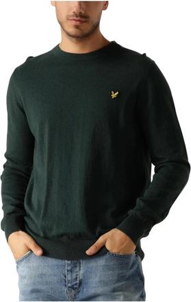 Lyle & Scott Katoenen Merino Trui met Ronde Hals - Heren - Ronde hals truien - Groen - S - Katoen - Truien & Vesten