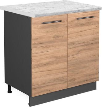 Vicco Armario Bajo Para Fregadero Fame-line, Roble Dorado, 80 Cm Con Estante, Et M&aacute;rmol Vicco