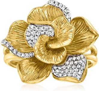 Ross-Simons Diamond Flower Ring in 18kt Gold Over Sterling