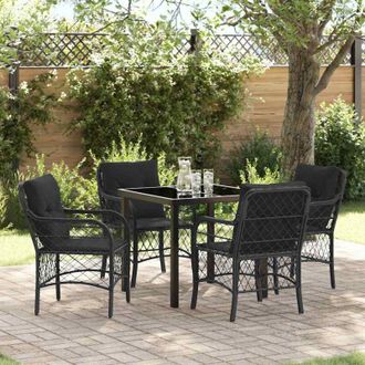 vidaXL Conjunto De Comedor De Jard&iacute;n Con Coj&iacute;n 5 Pcs Negro Polirat&aacute;n Vidaxl