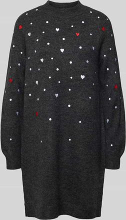 Tom Tailor Denim Loose Fit Strickkleid mit Stickereien in Dunkelgrau Melange, Gr&ouml;&szlig;e L