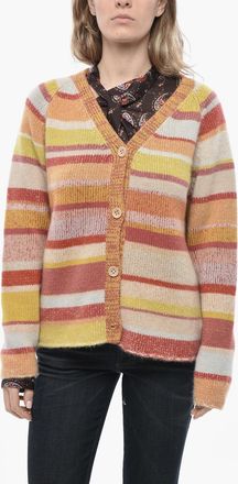 The Elder Statesman Cardigan in Cashmere a Righe con Scollo a V The Elder Statesman