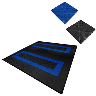 MonsterShop Vented Garage Floor Tiles With Edges - 165 Black & 60 Blue